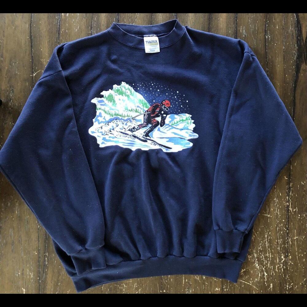Vintage Ski Print Crewneck Sweatshirt Tultex Men’s Size XL Made In USA